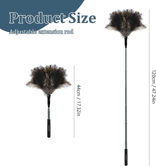 Extendable Feather Duster - 47 inches Soft Long Handle Reusable Feather Duster for Cleaning Ceiling Fan,Hanging lamp, High Ceiling, Blinds, Furniture,Ostrich Feather Duster
