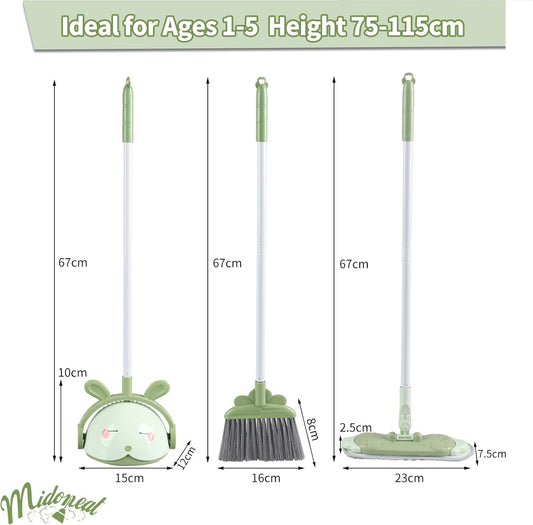 Midoneat Kids Cleaning Toy Set, Mini Child Broom, Mop and Dustpan, Little Housekeeping Helper Set ,Pretend Home Cleaning Play Set for Toddler Age 1-5,6pcs (Green)