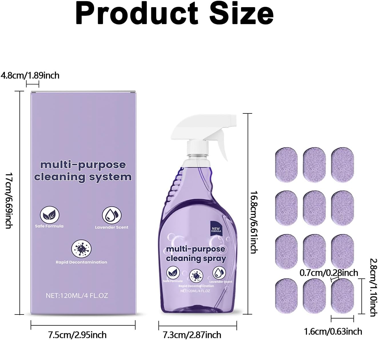 Spray Oven Cleaner, Multi-Purpose Cleaning System, Multi-Surface Cleaning Spray with Concentrated Tablets for Grill, Kitchen, Bathroom, Home (12pcs)
