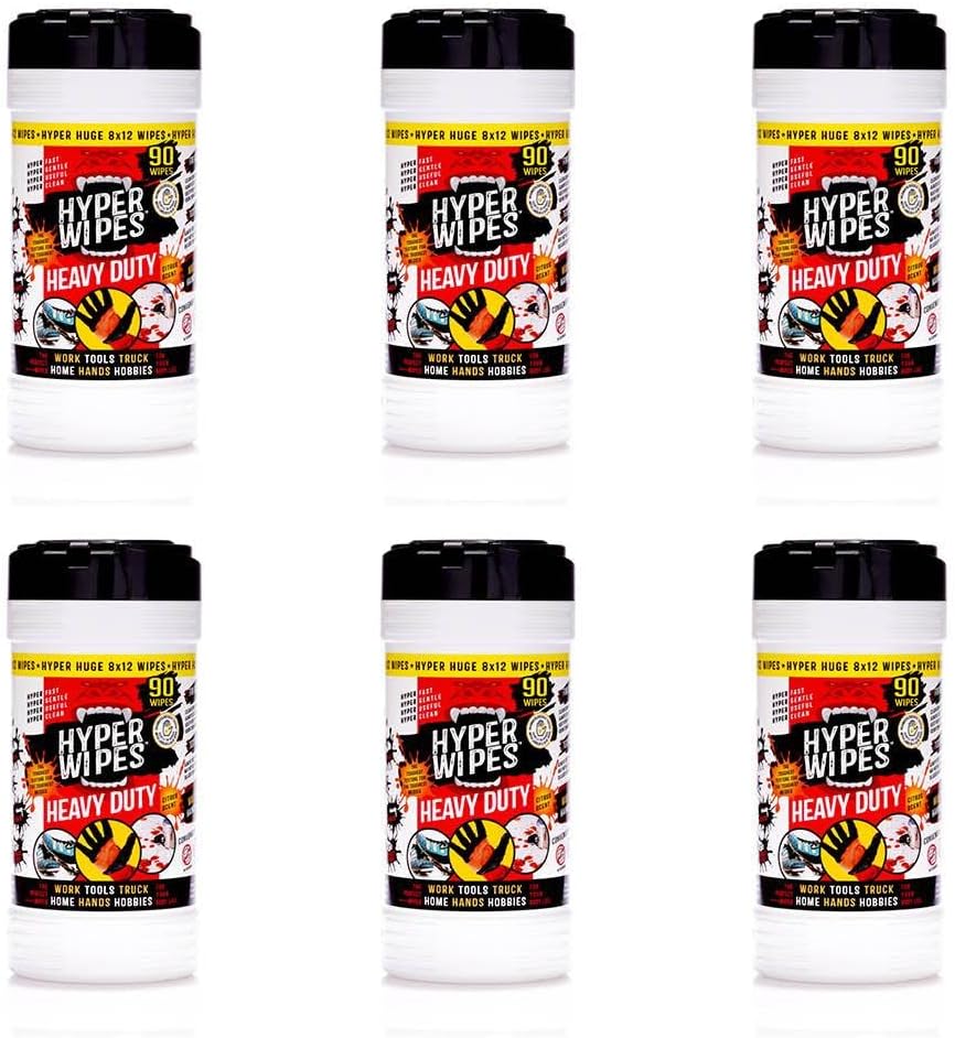 Hyper Wipes, 1 Pack Heavy Duty Hand & Tool Cleaning Wipes, 7"x12" Size Multi-Surface Cleaning Wipes, Degreasing, All Purpose Cleaner, Bathroom, Mechanic, Work Surface Wipes, 35 Count Canister