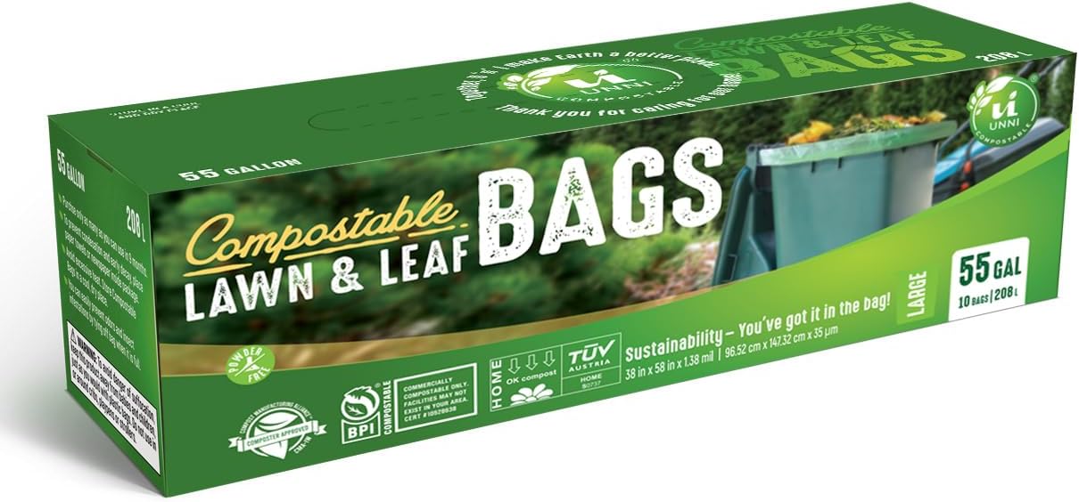 UNNI Compostable Trash Bags, 13 Gallon / 49.2 Liter, 50 Count, Extra Thick 0.9 Mil Tall Kitchen Food Scrap Bin Liners, Certified by BPI, CMA & OK compost HOME, Meets the ASTM D6400 Standard