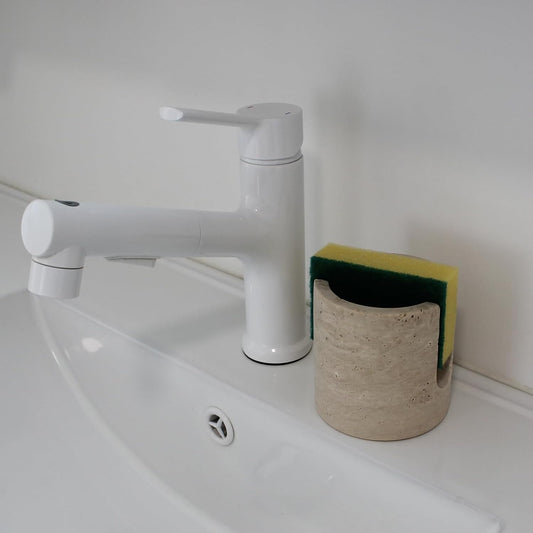 Natural Travertine Marble Sponge Holder for Kitchen Sink, Drying Rack, Compact Sink Caddy Organizer - Calacatta Viola Marble