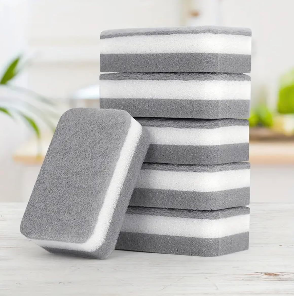 PKI Smart Essentials Dual-Sided Grey Cellulose Sponge with Gentle Scouring Pad – Multi-Purpose for Kitchen, Commercial, and Outdoor Cleaning (Set of 6)