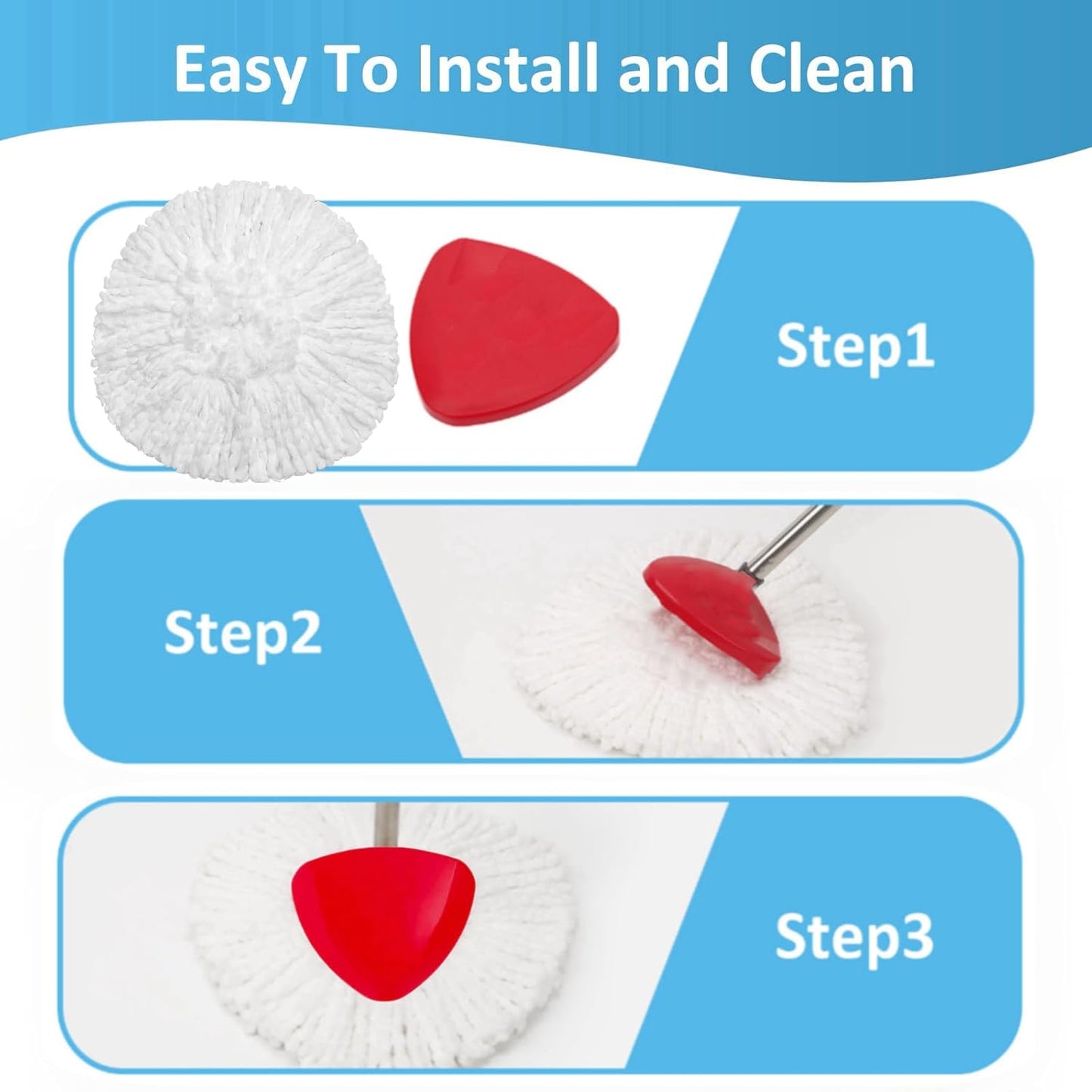 2 Pack Spin Mop Replacements Head Compatible for O ceda EasyWring 1 Tank System, Microfiber Mops Refills Hardwood Floor Cleaning, Base and 30-58in Handle Set Combo