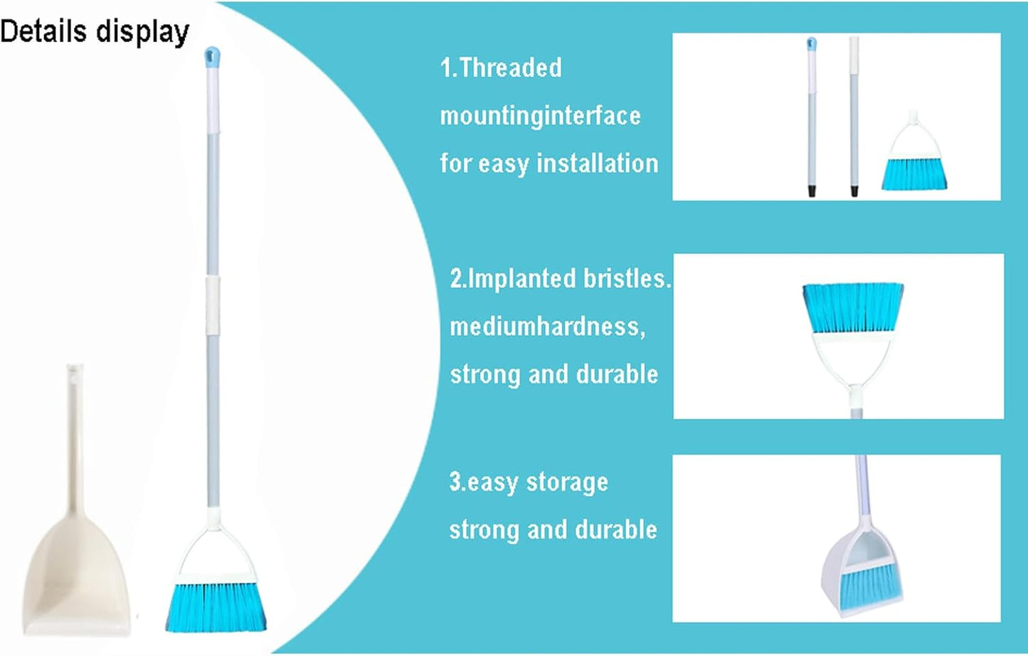 Mini Broom with Dustpan for Kids,Little Housekeeping Helper Set (Light Blue)