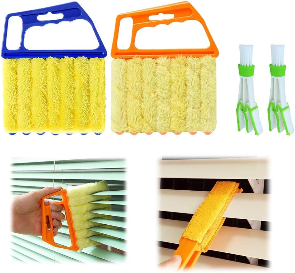 hoehew 4PC Blind Cleaner Duster Tool, 2025 Upgrade Window Venetian Microfiber 7 Finger Duster Brush Dusting Cleaner Tools for Window Shutters Air Conditioner Vinyl Wood Blinds with 4 Cloth Cover (B)