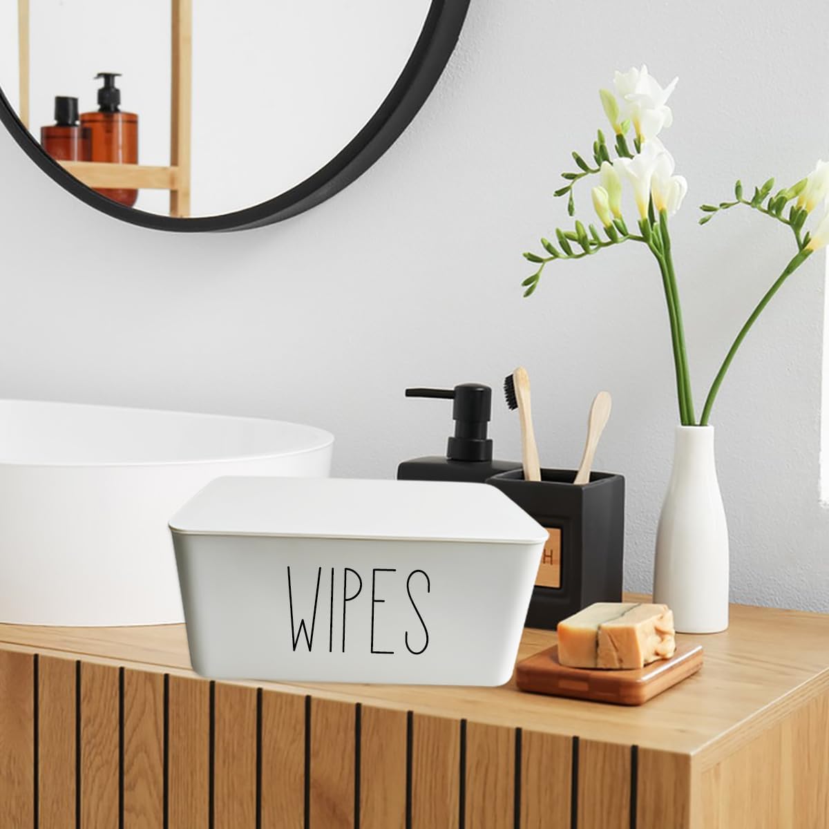White Wipes Dispenser for Bathroom 8.26" x 4.92" x 3.93", Flushable Butt Wipes Holder Easy to Access