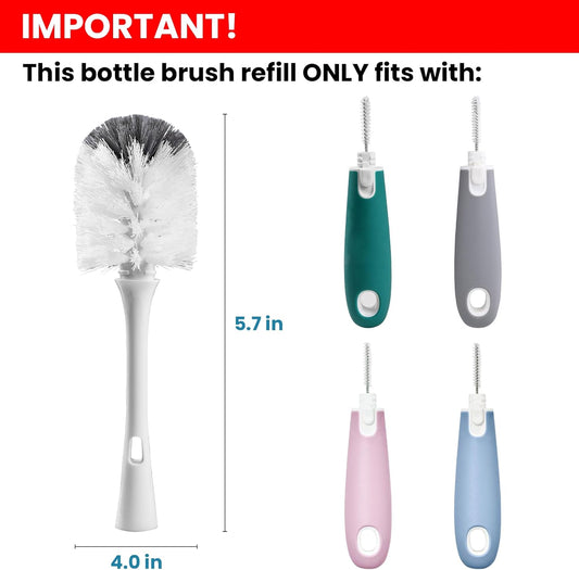 Bottle Brush Replacement Head for OXO Bottle Brush Tot Only, 2 Pack Bottle Brush Refills, Dual Bristle Design for Baby Bottles, Water Bottles, Glasswares
