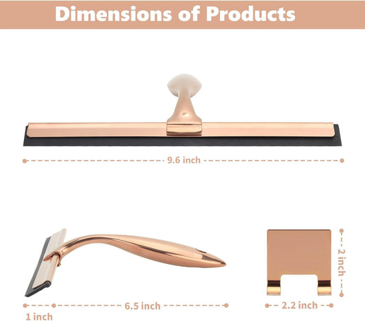 9.6 Inches All-Purpose Silicone Squeegee for Shower Doors with Adhesive Hook. Window Shower Cleaner Tool Suitable for Shower Glass Doors, Bathroom, Window and Car Glass.Rose Gold