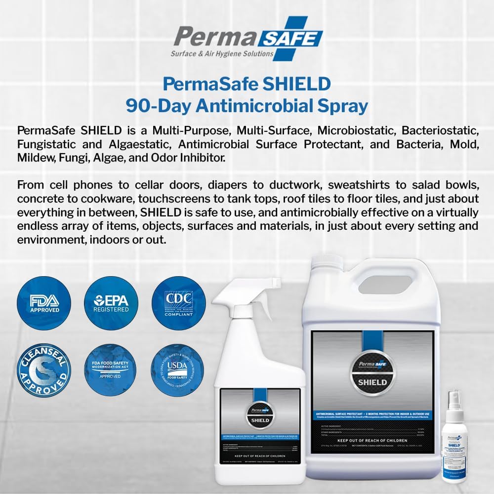 PermaSafe SHIELD, 90-Day Antimicrobial Surface Protectant; Mold, Mildew, Fungi, Algae and Odor Inhibitor, and More. (32 Oz.)