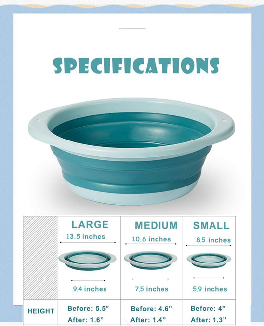 3-Pack Collapsible Wash Basin Set, Baby Kids Wash Basin Dish Tub for Travel Home, 3 Different Sizes Set Space Saving Pink Big Volume
