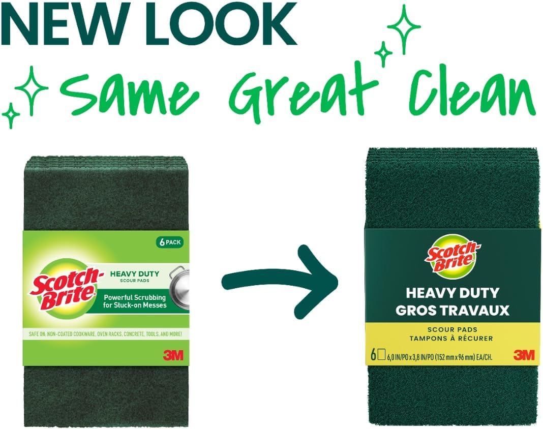 Scotch-Brite Heavy Duty Scouring Pad, Dish Scrubber for Kitchen + Outdoor, 8 Scrub Pads for Uncoated Pots and Pans, Cast Iron Cooktops, Grill Grates, Oven Racks, & BBQ, Durable, Long-Lasting
