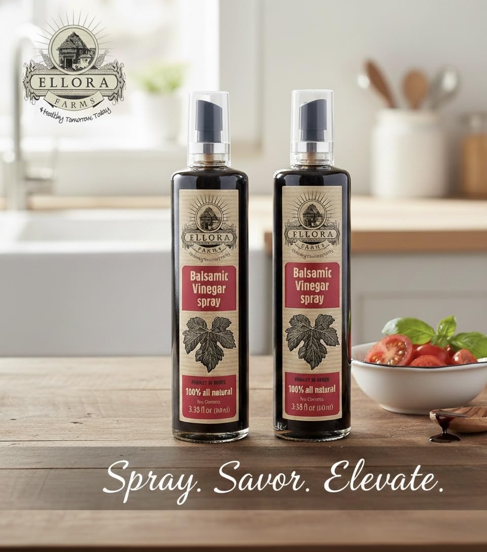 Ellora Farms, Balsamic Vinegar in glass spray bottle, Clog-free, Single Origin Greece, all-natural, 3.38 oz, Pack of 2