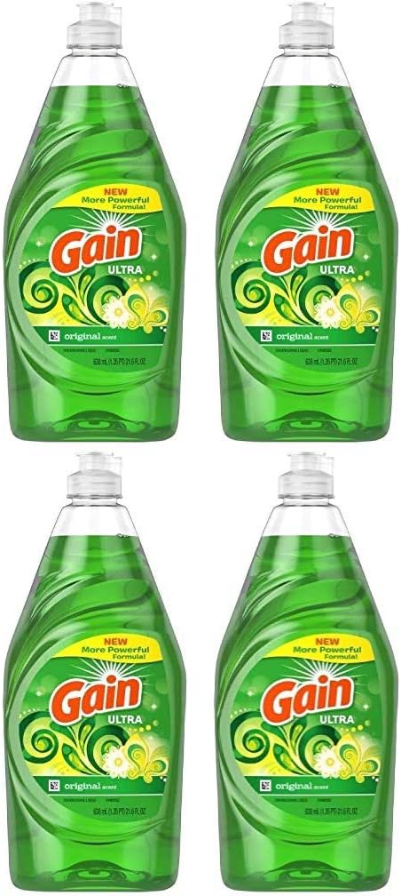 Gain Ultra Dishwashing Liquid Dish Soap, Original Scent - 21.6 Fluid Ounce (Pack of 4)