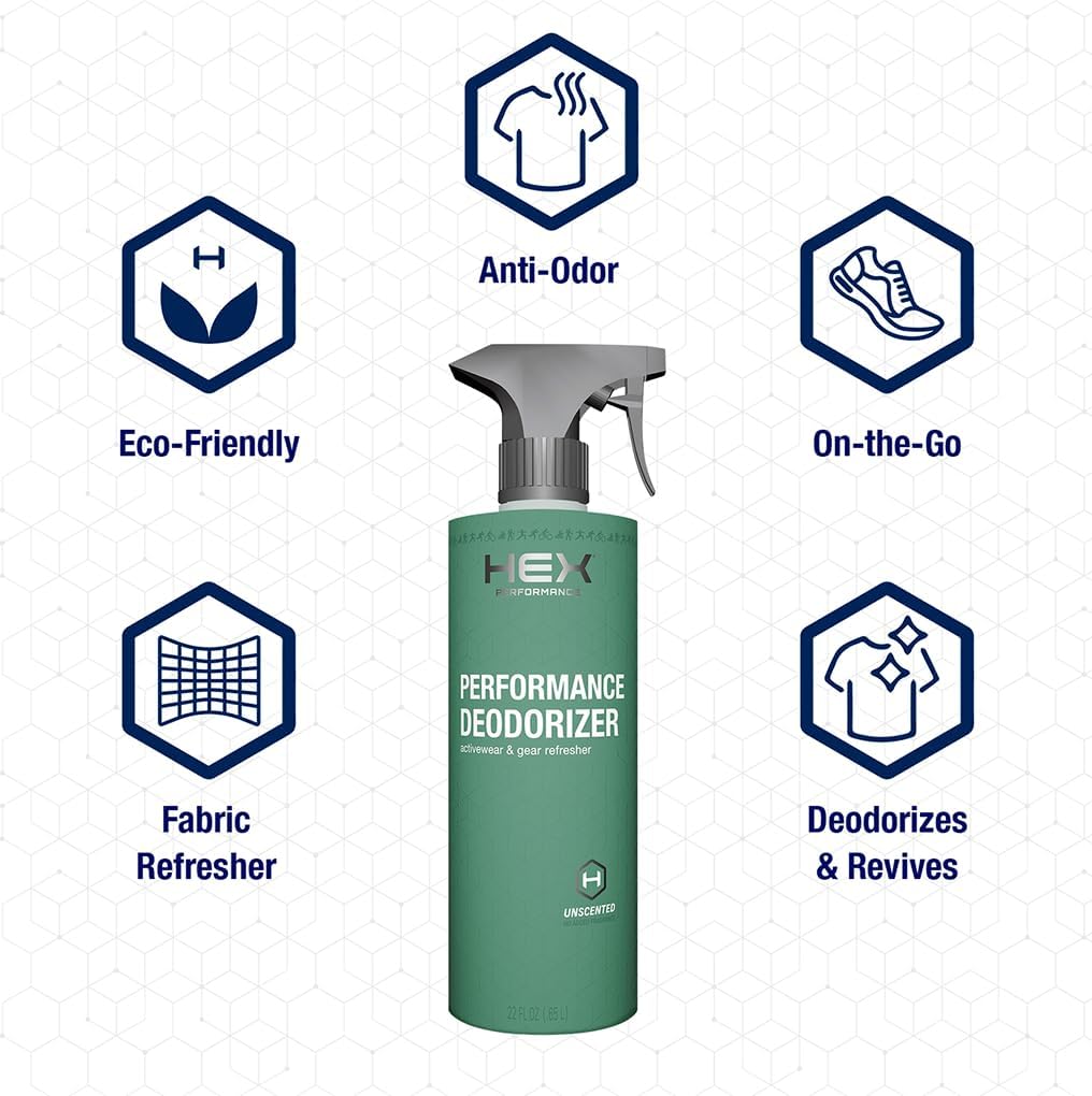 HEX Performance Deodorizing Spray, Fresh, 22oz - Awesome for Shoes, Gear, Activewear & Fabrics, Yoga Mats & Gym Equipment, Carpet, Pets, Odor Eliminator & Fabric Refresher Spray