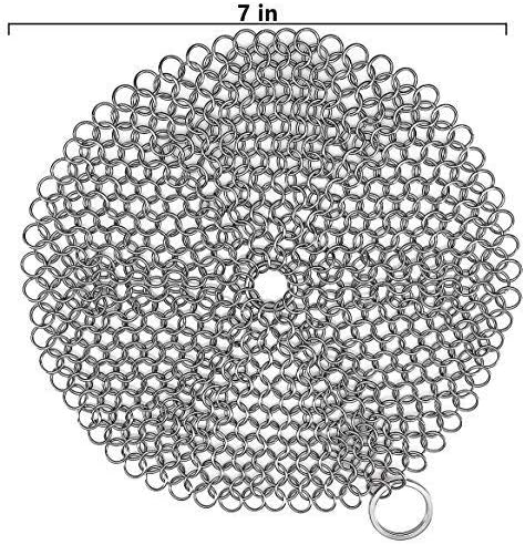 TOPULORS Cast Iron Scrubber 316 Stainless Steel Skillet Cleaner 8"x6" Chainmail Scrubber Scraper Chain Mail Link Scrub for Cast Iron Pre-Seasoned Pans, Griddles, BBQ Grills, and Pot Cookware Cleaning