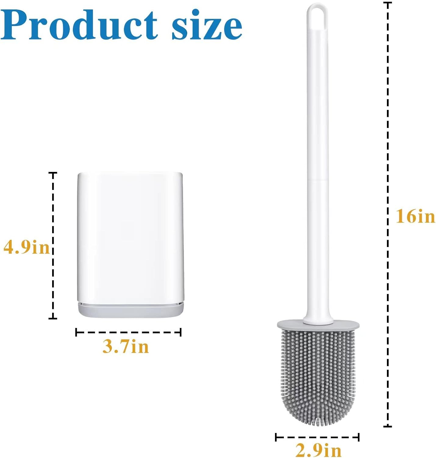 Silicone Toilet Brush and Holder Bendable Efficient Cleaning Wall Mounted Toilet Bowl Brush with Long Handle Brush Head and Silicone Bristles No Rusty Handles Problem (Black)