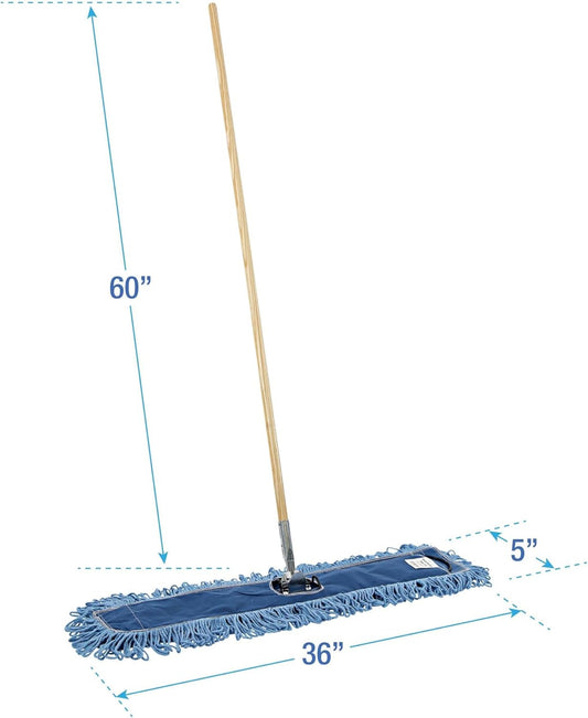 Boardwalk Dry Mopping Kit, 36 x 5 Blue Blended Synthetic Head, 60" Natural Wood/Metal Handle