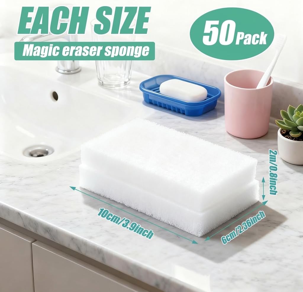 50 Pcs Melamine Sponges Cleaning, Magic Sponge Eraser - Multifunctional Efficient Decontamination, Sponge Suitable for Kitchen, Shoe, Floor