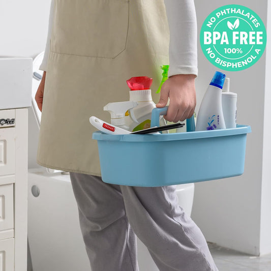 Cleaning Supplies Caddy, Household Tools Organizer with Handle, Large Plastic Bucket, Portable Shower Basket Tote, Gray