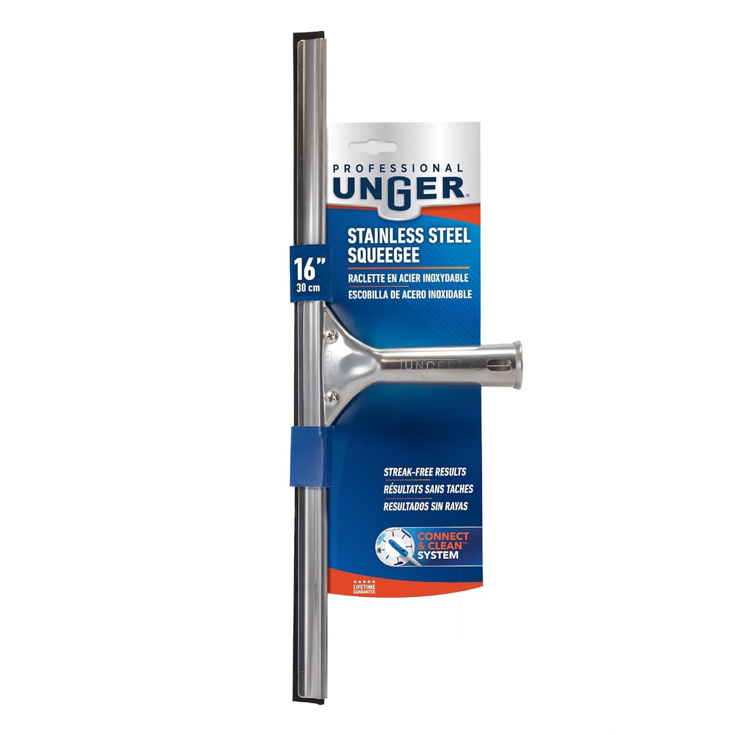 Unger Professional Stainless Steel Heavy-Duty Squeegee, 12", Silver