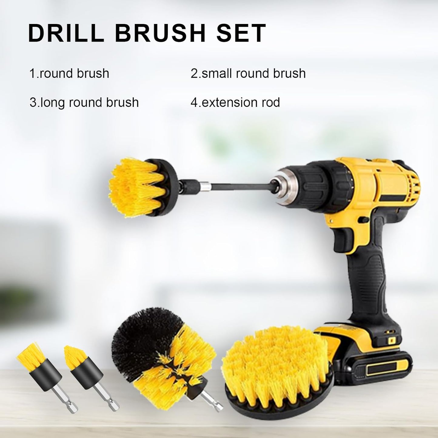 6 Pack Cleaning Brush Set with Extended Long Attachment - Medium Stiffness Bristles for Kitchen, Bathroom, Surface, Grout, Bathtub, Sink Cleaning
