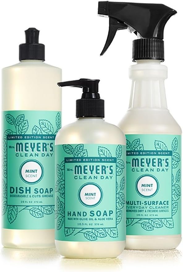 MRS. MEYER'S CLEAN DAY Kitchen Essentials Set, Includes: Hand Soap, Dish Soap, and All Purpose Cleaner, Lemon Verbena, 3 Count Pack