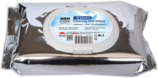 WBM Care Cleaning Wipes, Thick & Strong for Easy Cleaning, Flip Top Dispenser, Unscented and Convenient, For all Types of Surfaces, Wet Wipes, 50 Sheets (Pack of 3) (8251A-3PCS)