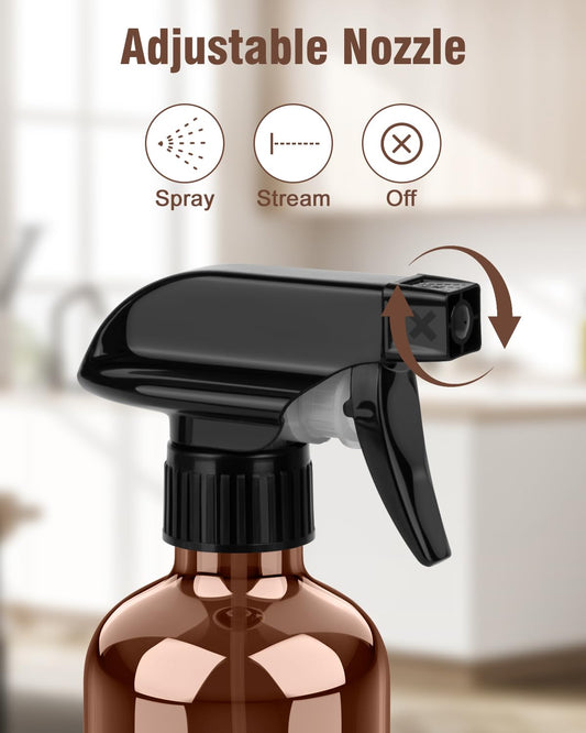 Bontip Glass Spray Bottle, Amber Glass Spray Bottle Set & Accessories Refillable for Plants Window Cleaners Aromatherapy Facial Hydration Watering Flowers Hair Care (2 Pack/16 oz) (Amber)
