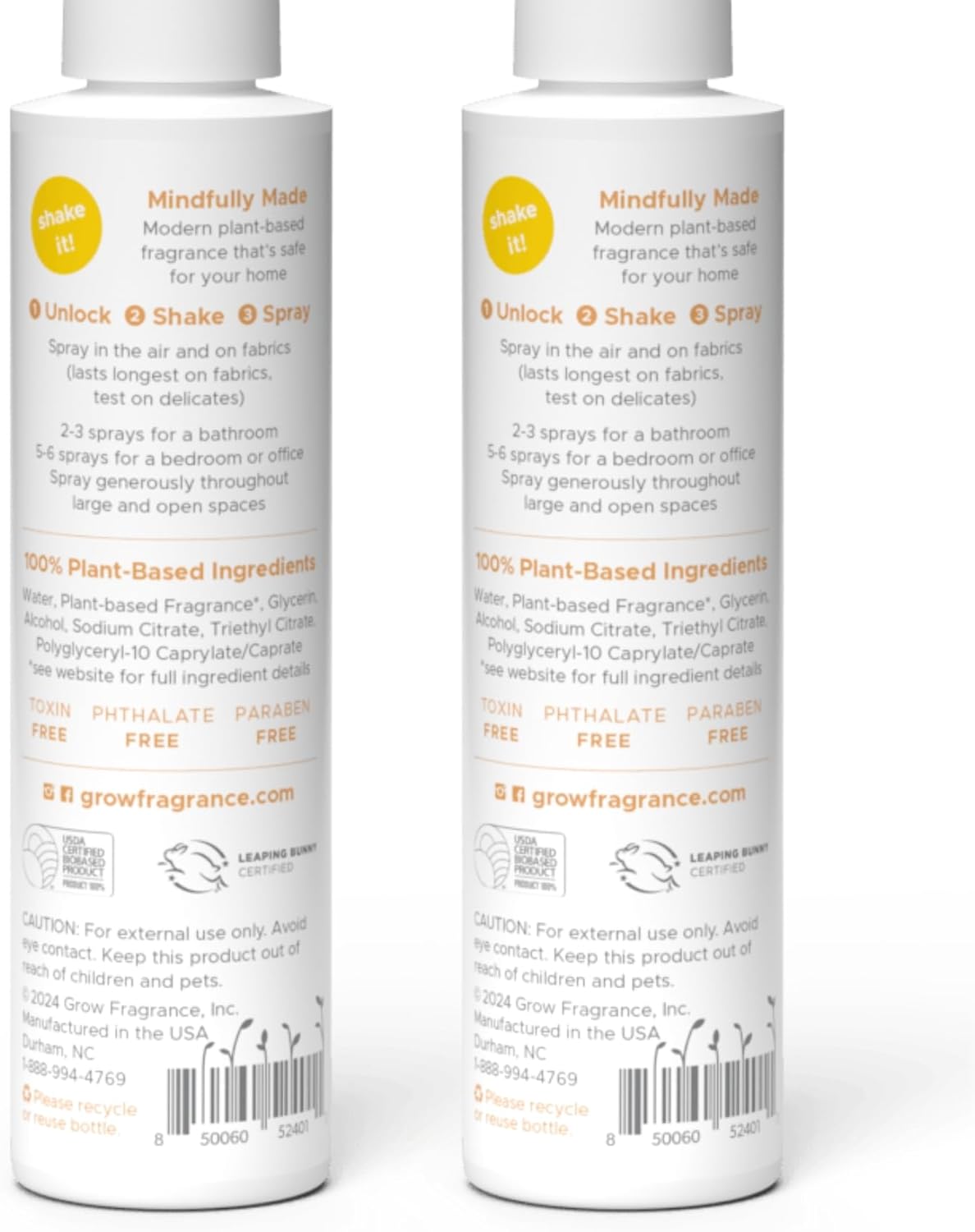 Grow Fragrance Scented Fabric and Room Air Freshener Spray - Certified Non-Toxic, 100% Plant-Based Essential Oils - 5 oz (Blondewood + Woodland Sage 2-Count)