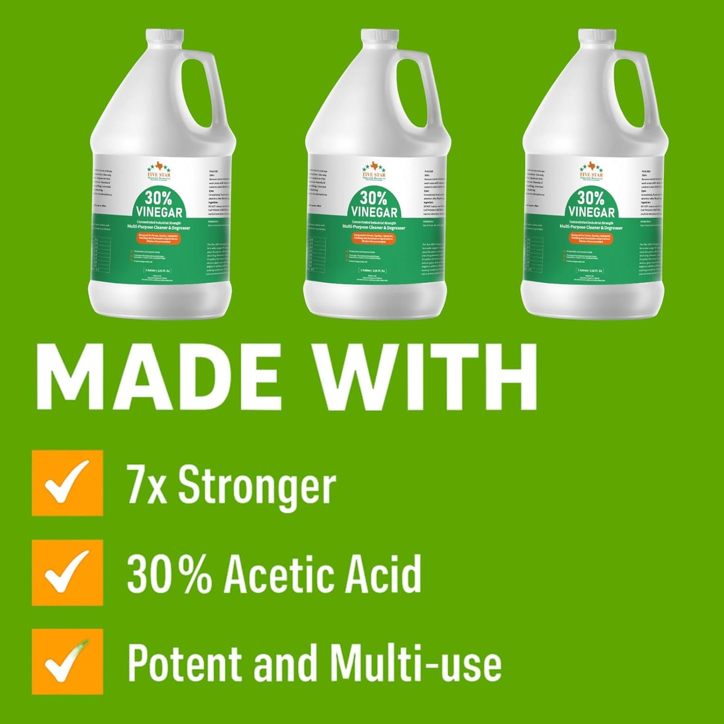 30% Vinegar Concentrated | White Vinegar for Cleaning and Garden | Horticultural, Home, and Outdoor Pure | Max Performance 7X Power | with Instructions (4 Gallon (512 oz))