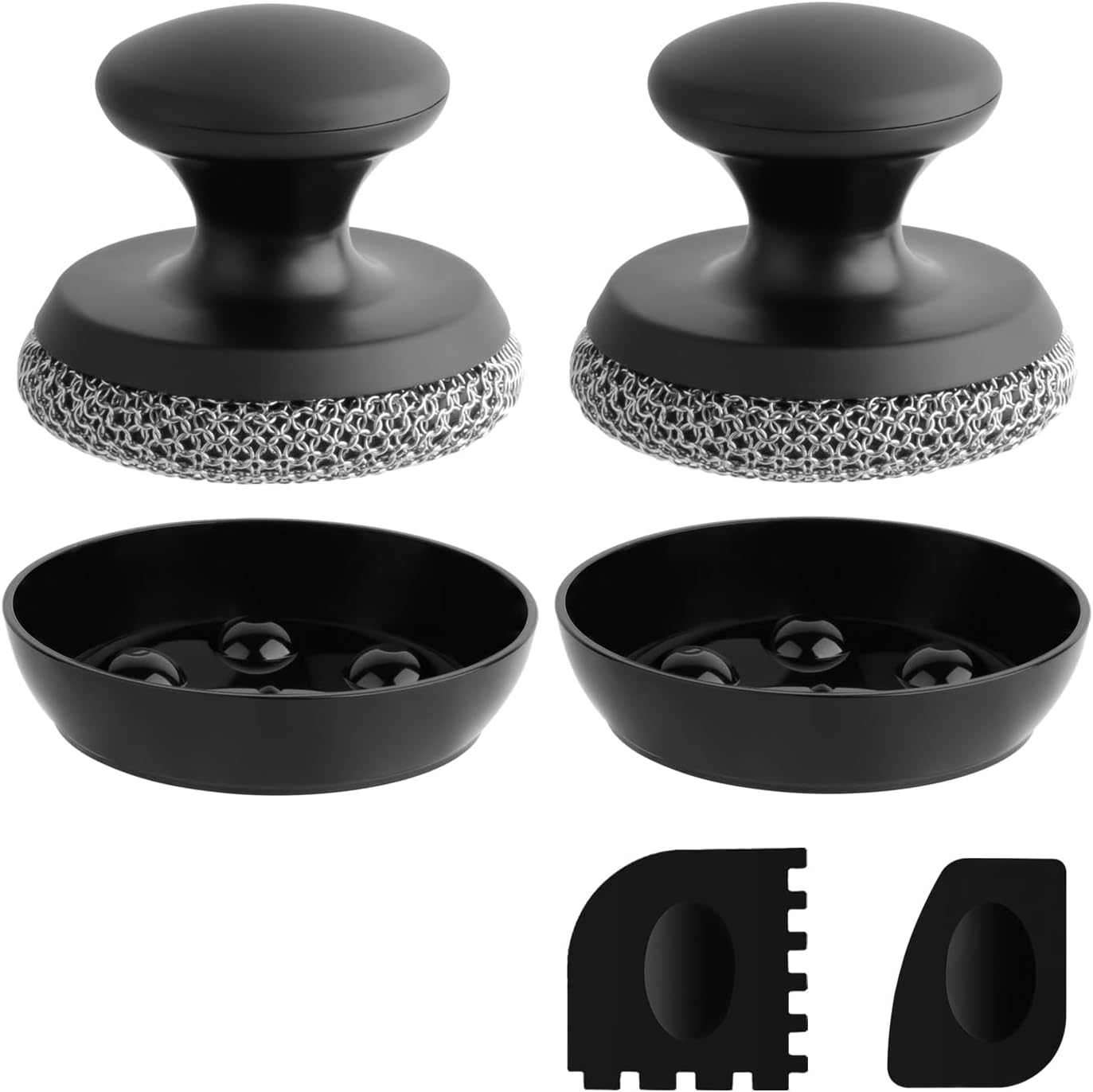 Cast Iron Scrubber Cleaner, Chainmail Scrubber for Cast Iron Pan Skillet, Dish Scouring Pad, 316 Stainless Steel Brush/Scraper for Metal Skillet Scrubbing, Wok, Dutch Oven Cleaning Kit - Thin Mesh
