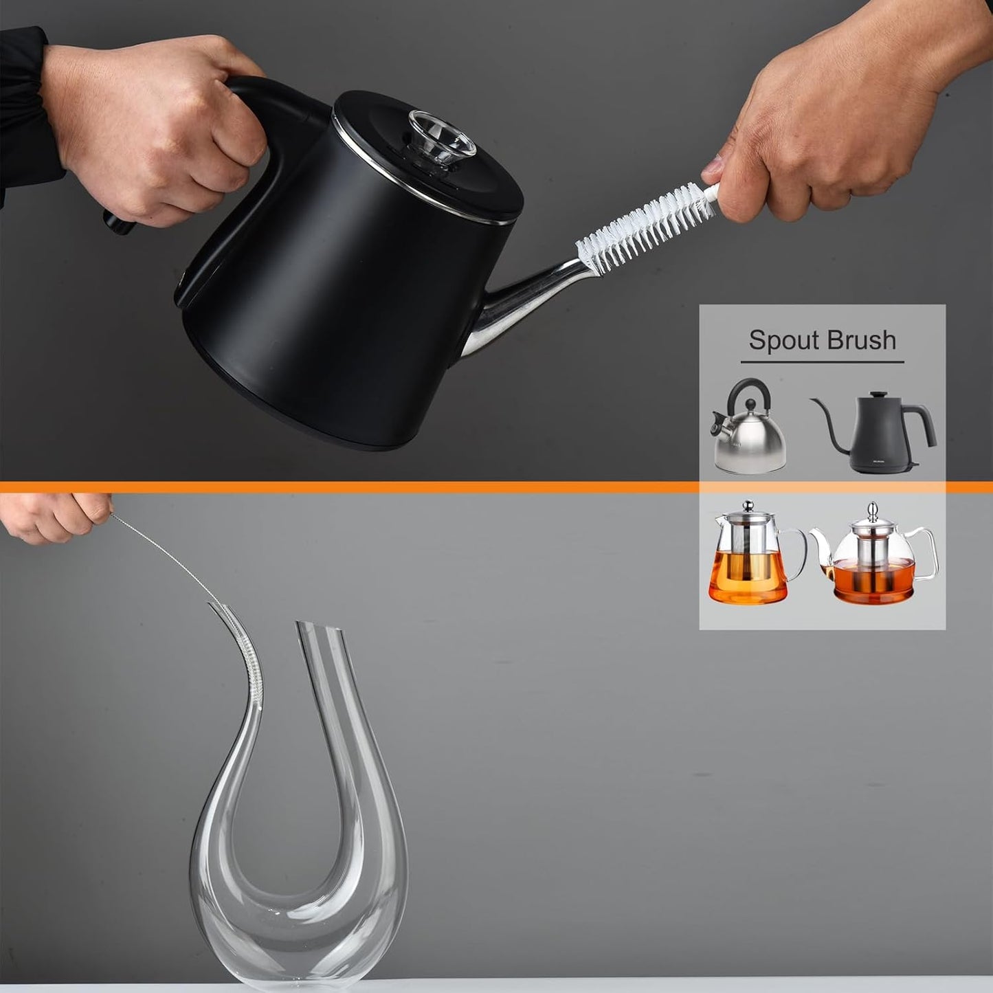 ALINK 8 Pack Black Bottle Brush Cleaning Set with Stand, Long Handle Bottle Cleaner with Holder for Narrow Neck Beer Wine Brewing Bottles, Stanley Water Bottles, Baby Bottles, Tumblers, Carafe, Straws