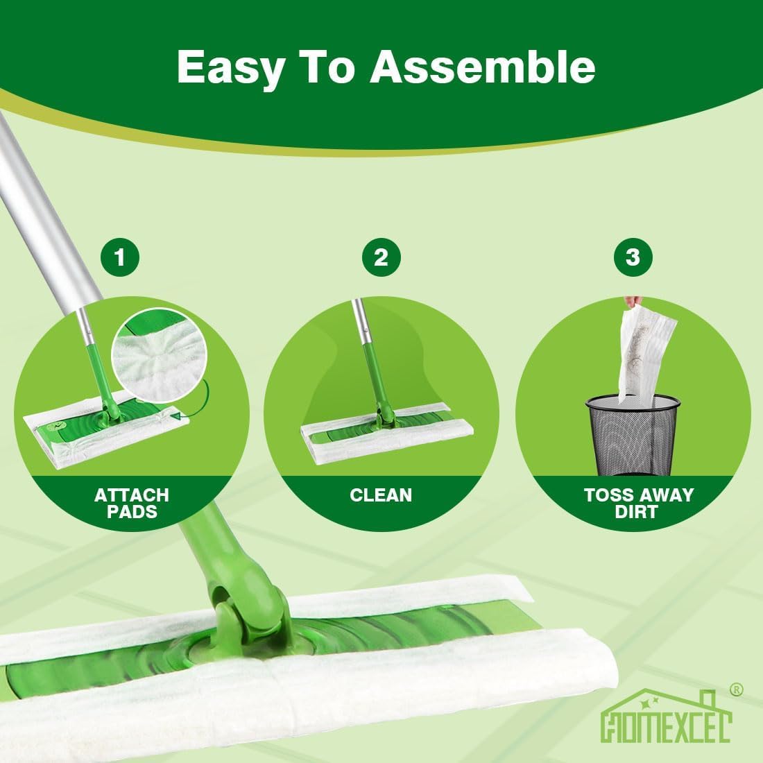 HOMEXCEL Dry Sweeping Cloths Pads Compatible with Swiffer Sweeper, Disposable Duster Refills Mop Pads for Floor Mopping and Cleaning, 64 Count-8" x 10.4" Pads Refills-Not Include the Mop