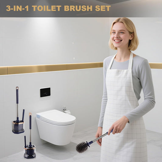 Toilet Bowl Brush and Holder 2 Pack Long Handled Toilet Brush Set for Bathroom with Gap Cleaning Brush and Clip deep Cleaning Wall-Mounted Household 3-in-1 Cleaning Brush Set (Blue)