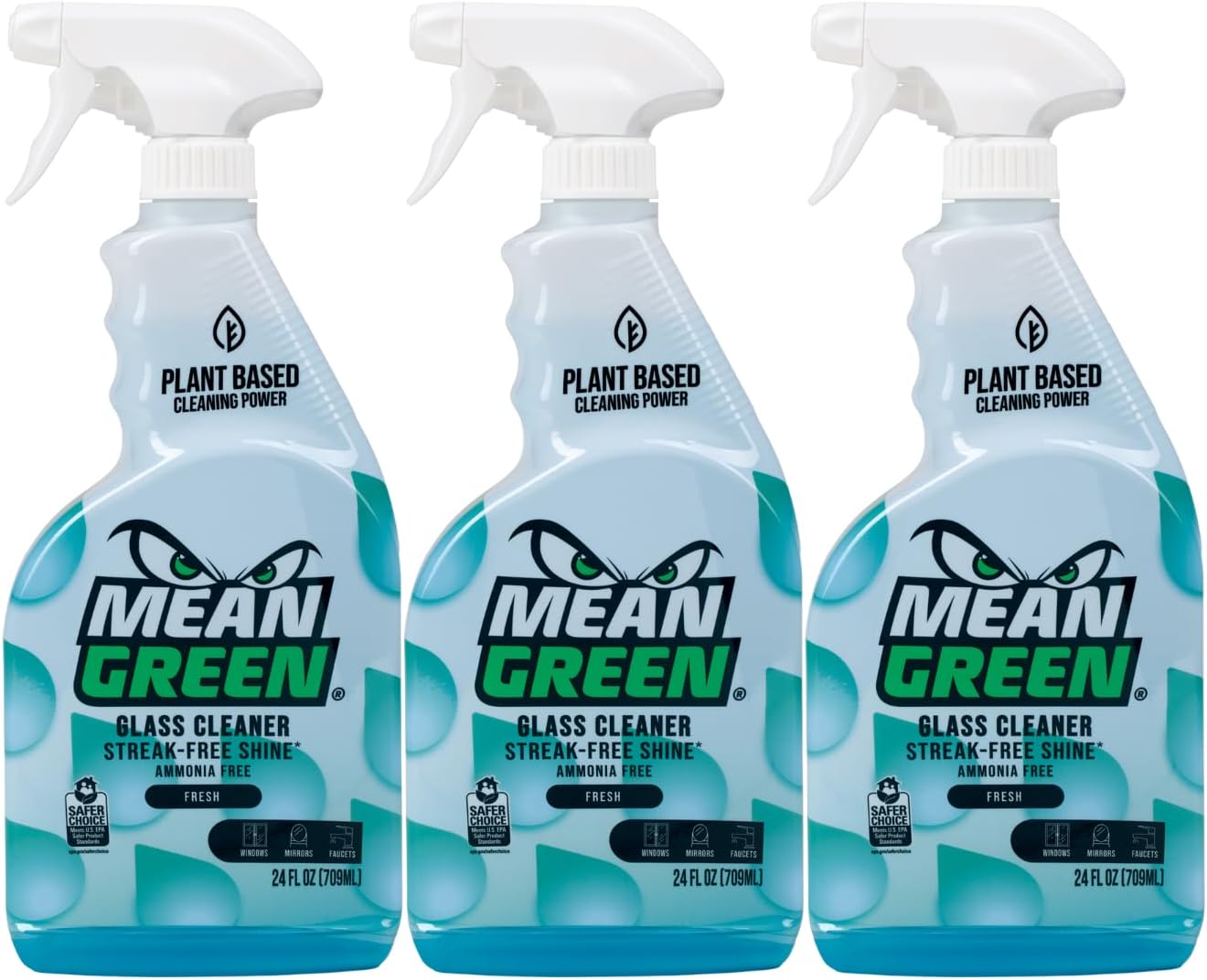 Mean Green Glass Cleaner Spray, Fresh Scent, 24 oz – Streak-Free Shine, Ammonia-Free, Windows, Mirrors, Glass & Chrome Surfaces