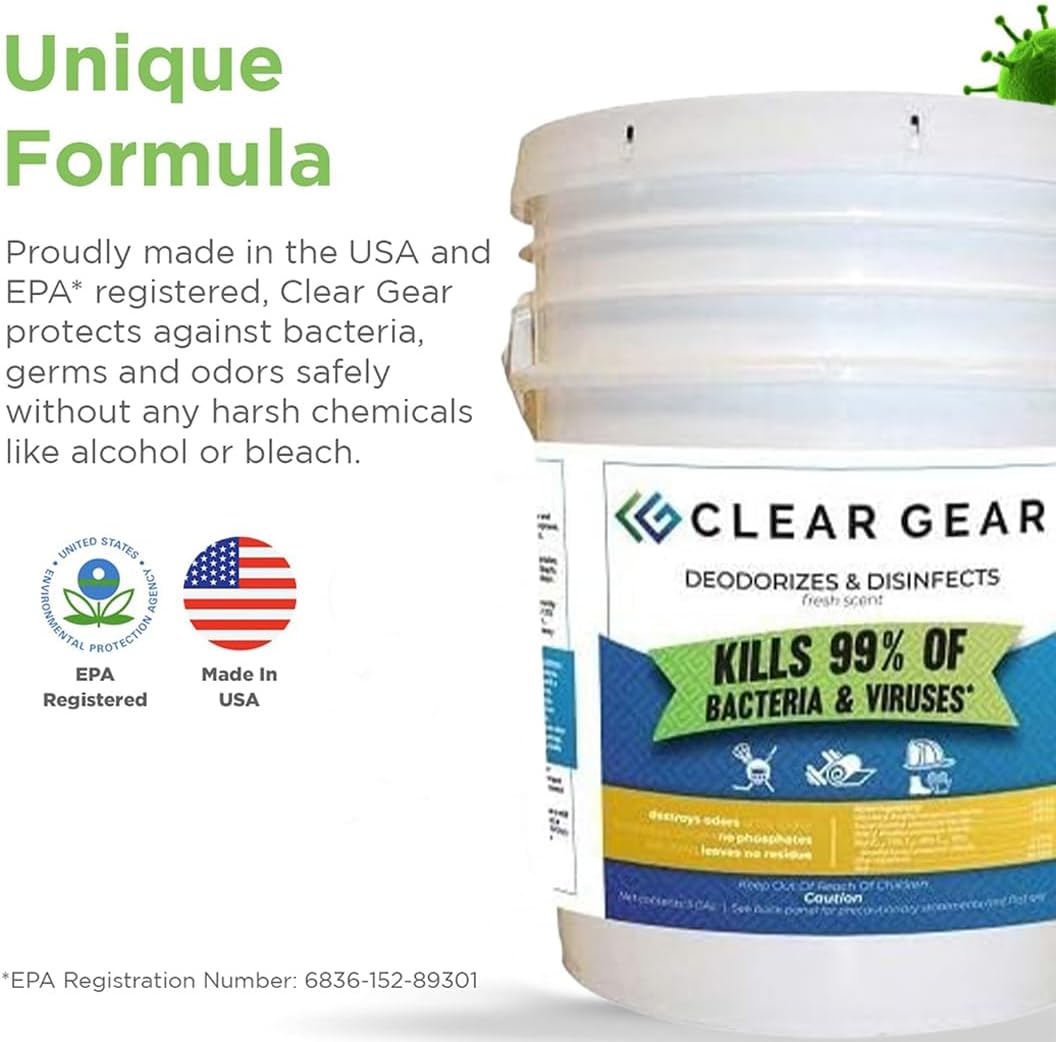 Clear Gear Disinfectant Cleaner, and Deodorizer For Sports Equipment, Gyms, and Fitness Centers - EPA-Registered, Hospital Grade, Made in USA - 1-Pack of 32 Oz Bottle Disinfecting Spray