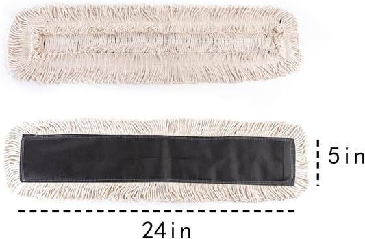 Matthew Cleaning 24'' Industrial Strength Cotton Dust Mop Refill Washable Replacement Heads for Residential & Commercial Use Fit Standard Dust Mop Frames, Hardwood, Laminate, Concrete Floors 3 Pack