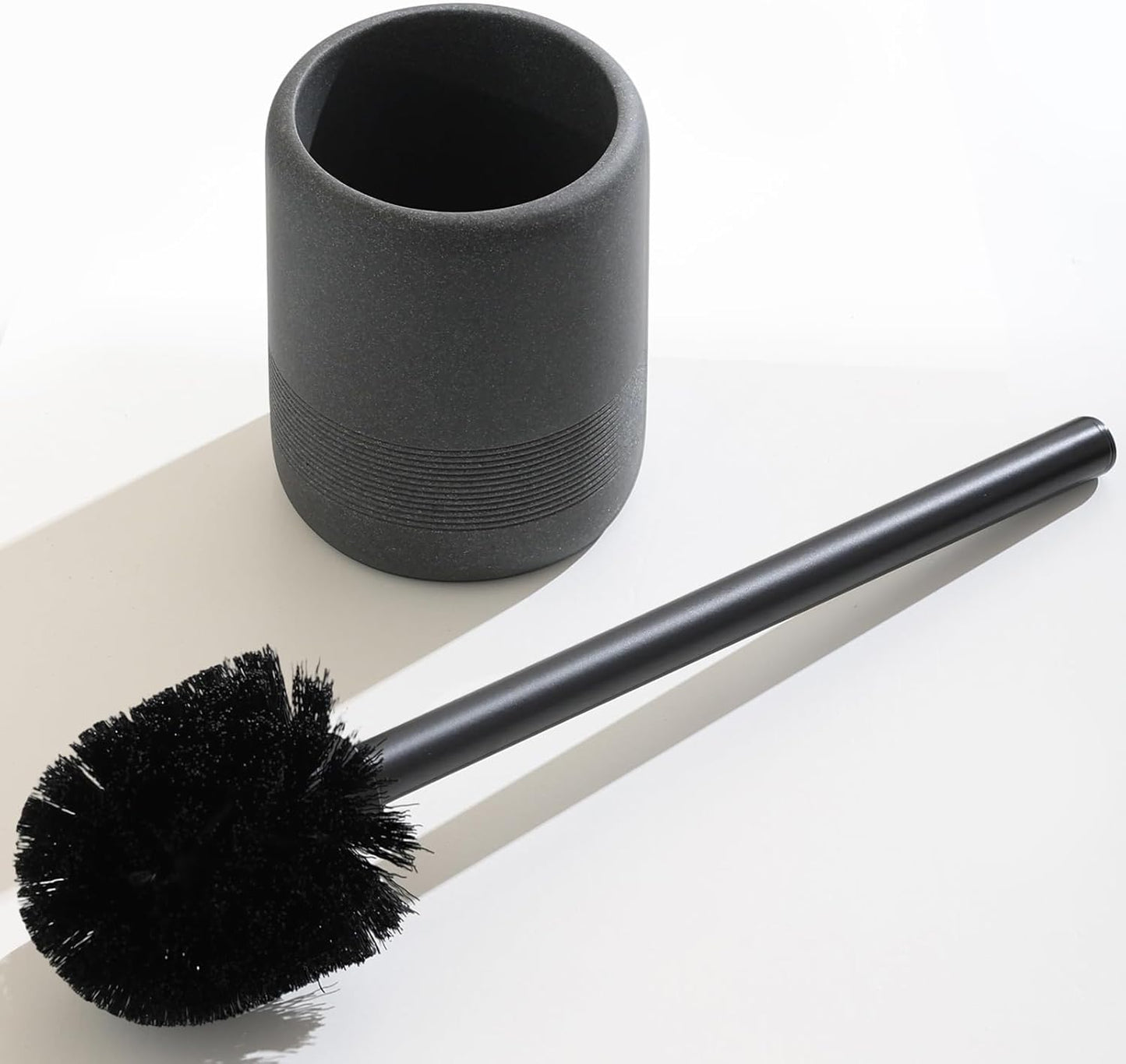 Toilet Brush and Holder Set, 2 PCS Decorative Toilet Bowl Brush and Holder Set Bathroom Aceessories Toilet Scrubber Brush Set with Heavy-Weight Resin Base with Long Handle (Beige)