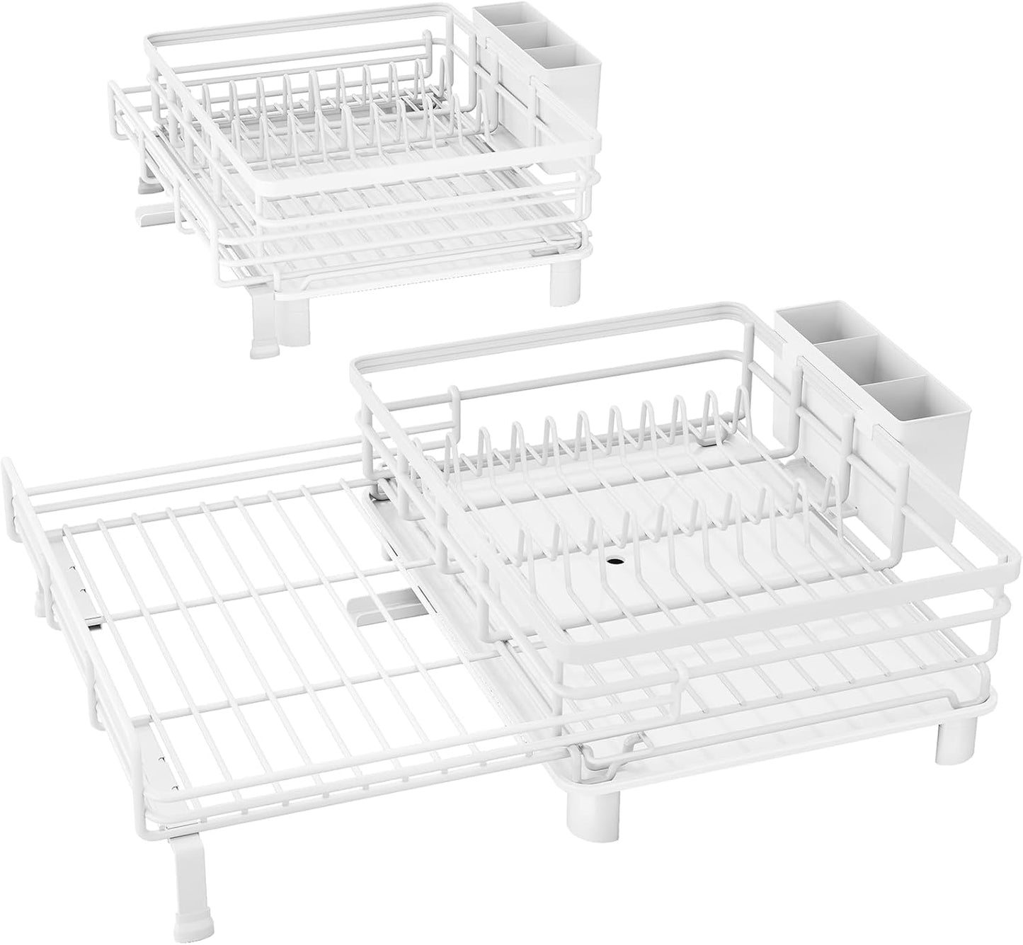 SNTD Dish Drying Rack - Extendable Dish Rack, Large Sink Drying Dish Drainer for Kitchen Counter, Stainless Steel Dish Strainer with Utensil Holder (Black)