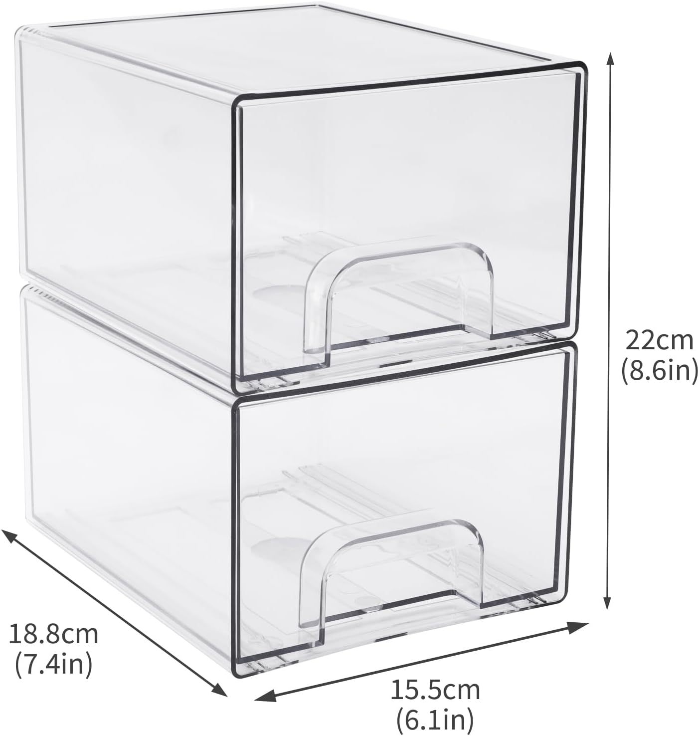 2 Pack Laundry Pods Container, Stackable Laundry Room Organization Storage Drawers, Dryer Sheet Container, Detergent Holder with Pull Handle, Bathroom Organization, Clear
