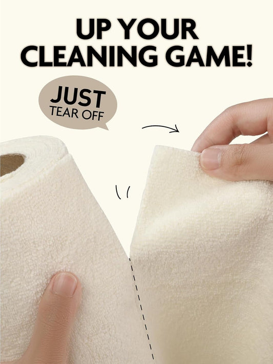 Fantasticlean Kitchen Towels - 40 Sheets - Reusable Washable Dishcloth Rolls, Super Absorbent, Premium Microfiber Cleaning Cloths, 10'' by 10'' (Beige, MossGreen)