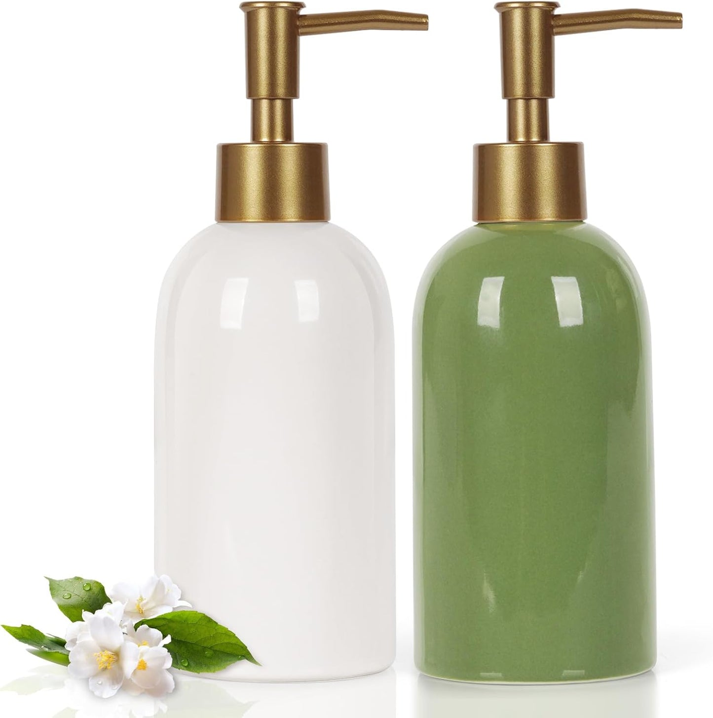 Natheeph Dish Soap Dispenser, Hand Soap Dispenser Ceramic Bottle, Refillable Liquid Great for Kitchen Dish Soap, Hand Soap, Essential Oil & Lotion (Bright White)