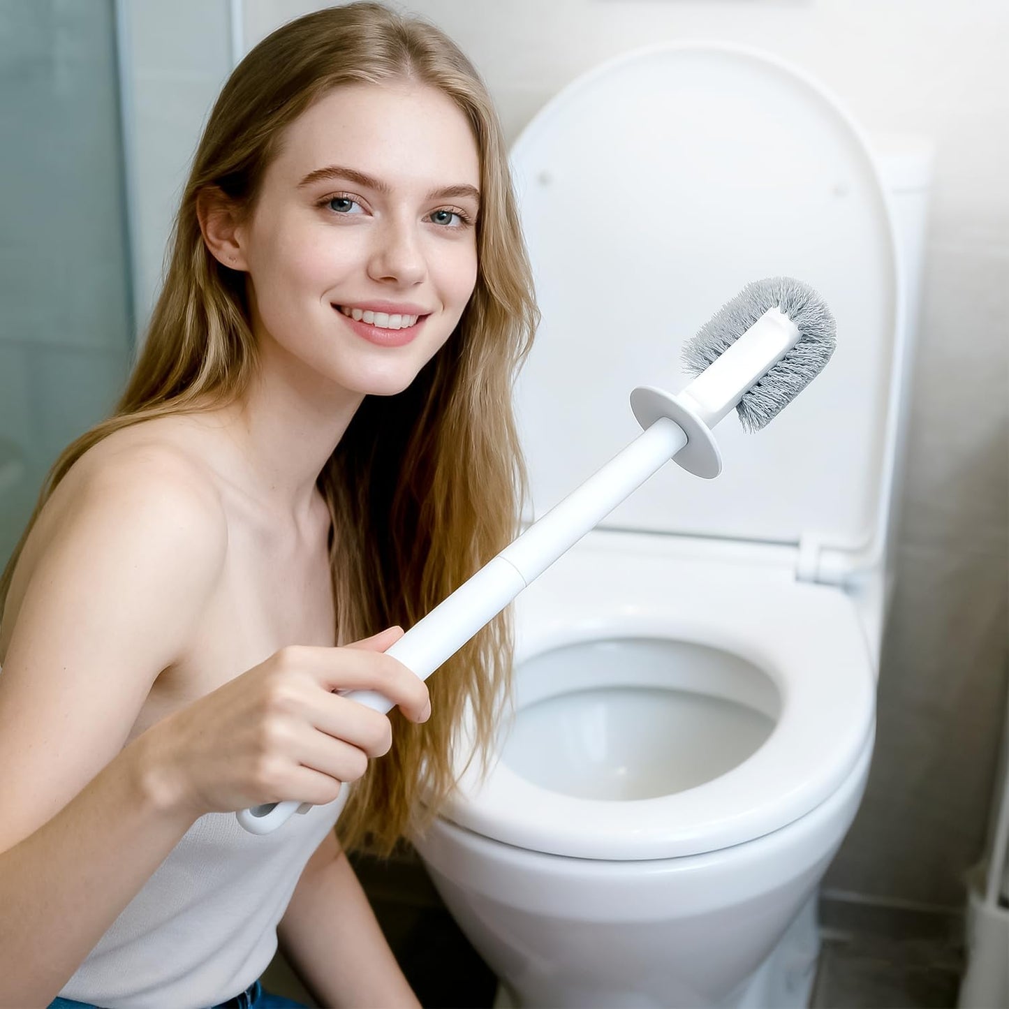 FORASTO Toilet Bowl Brush and Holder Set - Toilet Scrubber Brush,Cleaning Brush,Bathroom Decor,Household Essentials,Cleaning Supplies,White