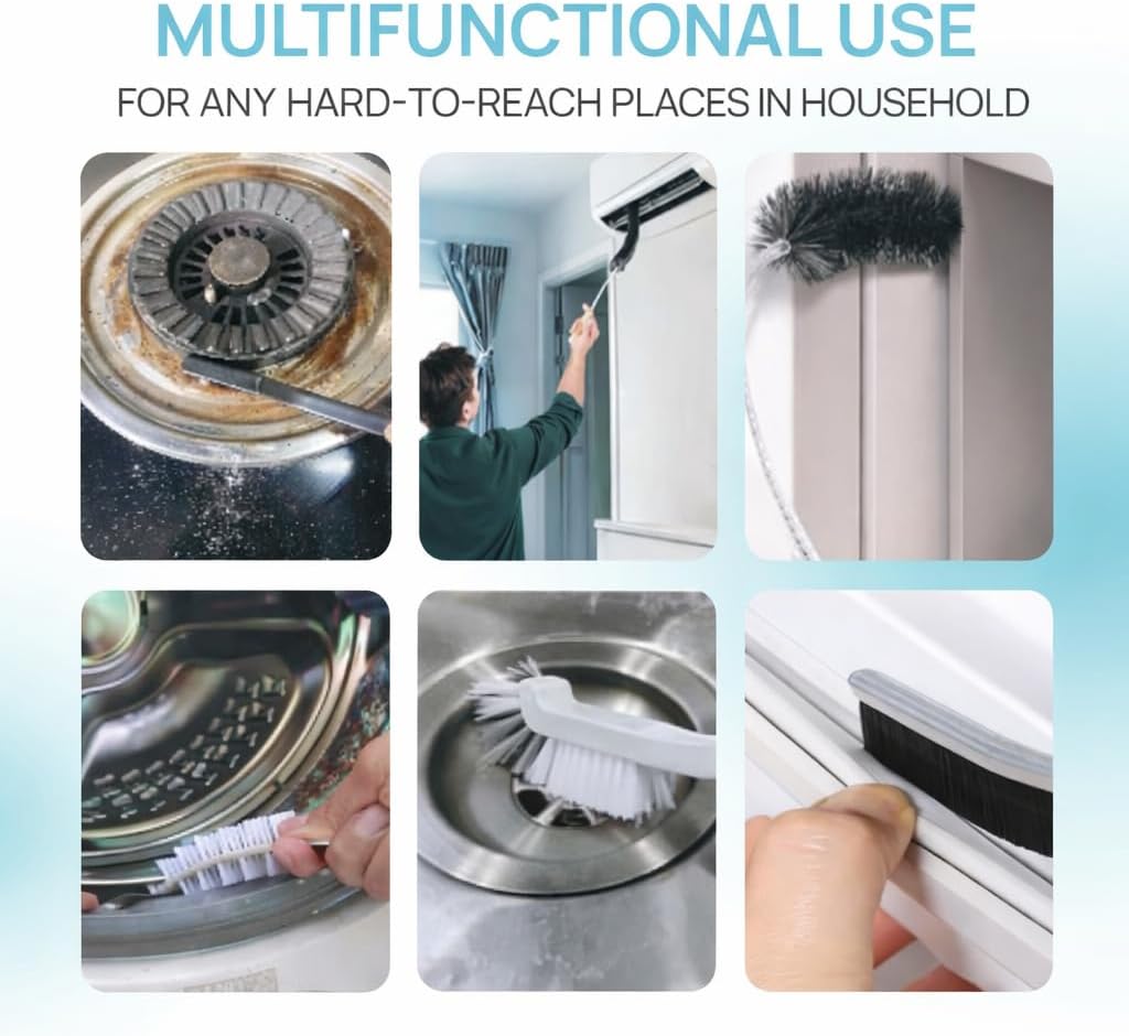 8 PCS Multi-Purpose Washing Machine Cleaning Brush, Dryer Vent Cleaner Kit, Crevice Brush for Bathroom, Grout & Sink, Household Tile Cleaning Tools, Long Handle Tools for Front Load & Top Load Washers