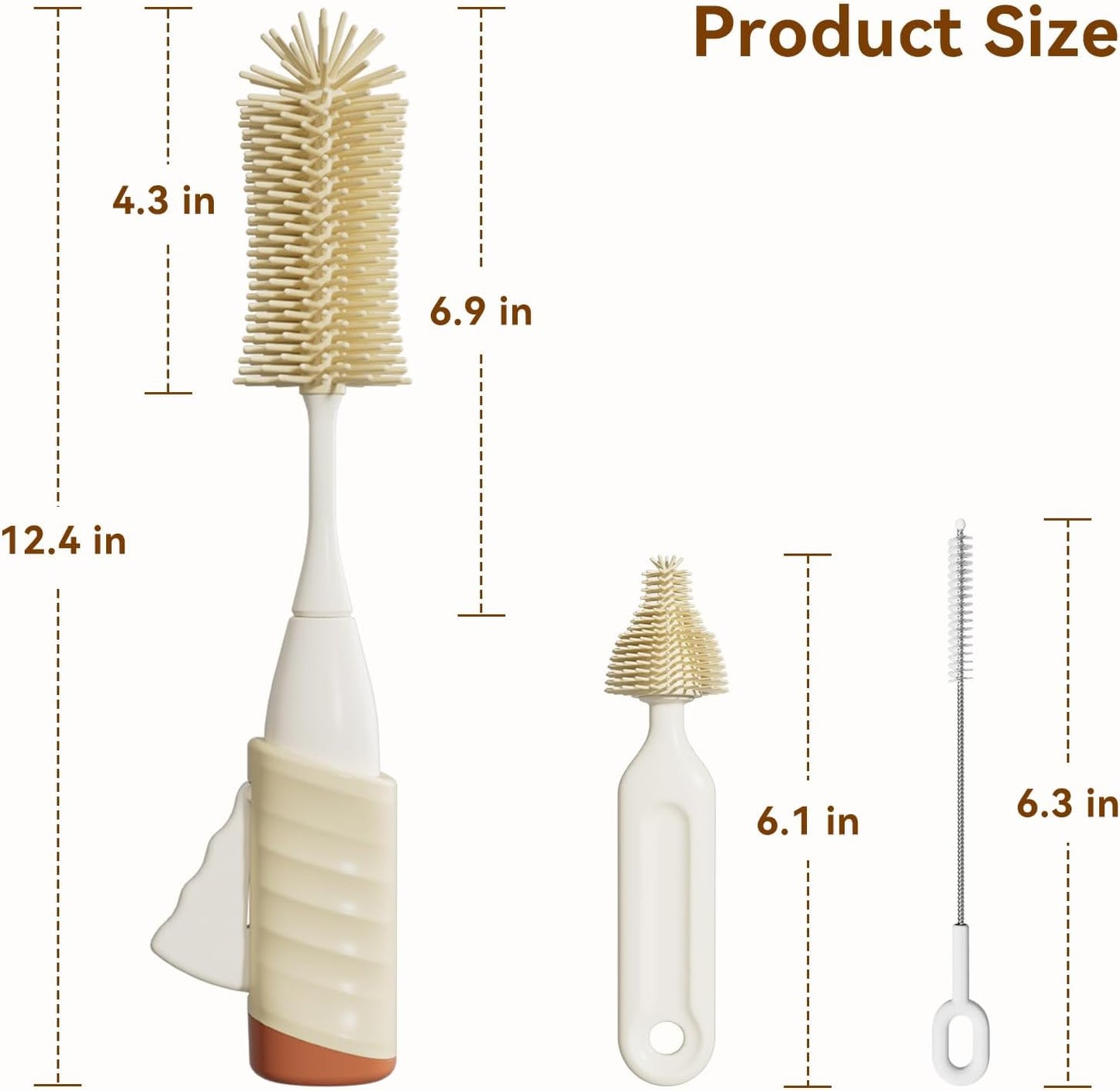 Baby Bottle Brush Set, Innovative Efficient Press-to-Spin Brush Cleaner - Includes Silicone Bottle Brush, Nipple Brush, Straw Cleaner - Spinning Generates Rich Foam for Deep Cleaning, Blue