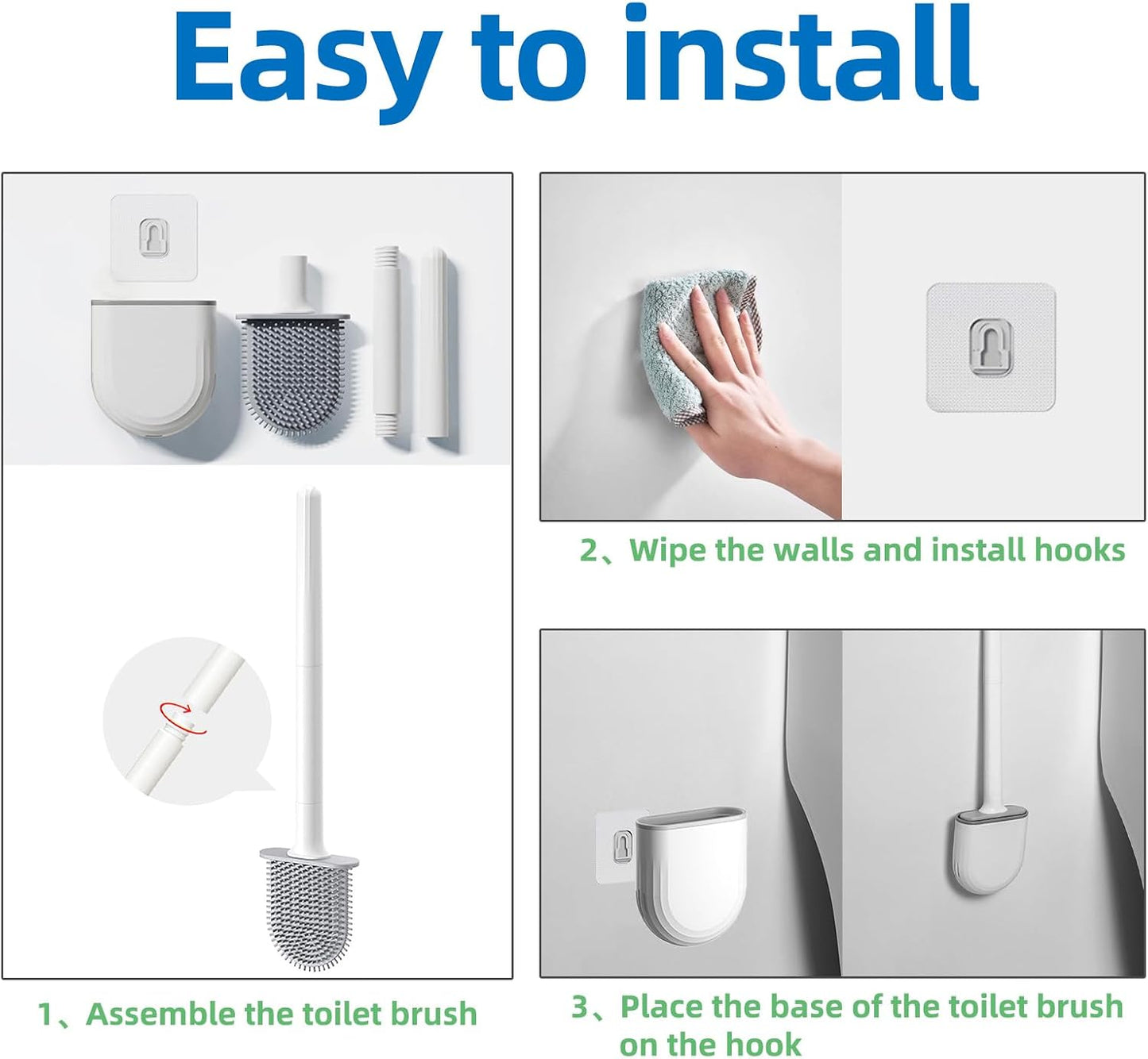 Silicone Toilet Brush,Toilet Bowl Brush,Toilet Brush and Holder Set,Rv Toilet Cleaner Brush Wall Mounted for Bathroom,RV Travel Trailers and Campers