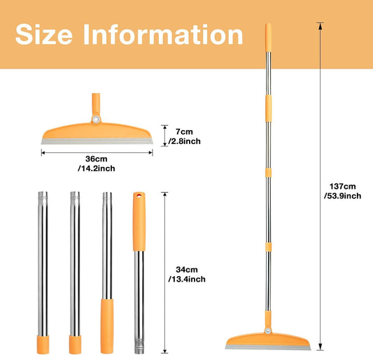 Silicone Air Broom,Multifunction Broom with Long Handle,Adjustable Rubber Squeegee Sweeping Water for Indoor Hardwood Floors,Kitchen,Concrete Floor,Bathroom Tile(Gray Yellow)