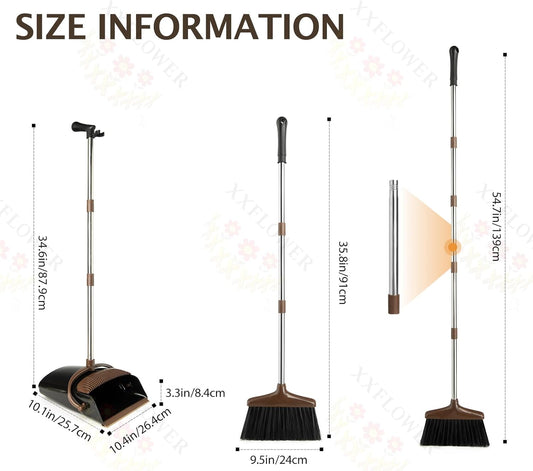 Broom and Dustpan Set with Long Handle, Light Weight Stainless Steel Poles Stand Upright Dustpans with Broom Combo for Home Kitchen Office Pet Dog Hair, 1-Pack (Purple)