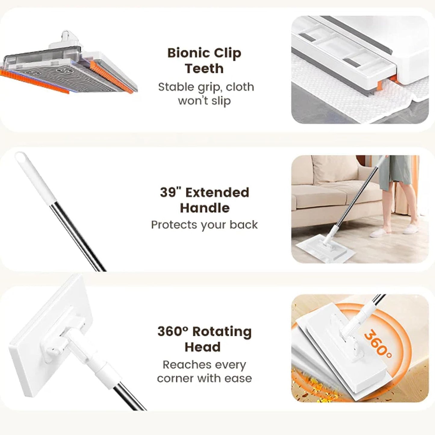 Snap Grip Mini Mop, 2026 Upgraded Disposable Dust Mop, Zero Touch Mini Mops, Convenient Cloth Changing Mops for Kitchen Counter, Foldable 100cm Adjustable Long Handle Mopping Stick (1*mop+5*Cloth)